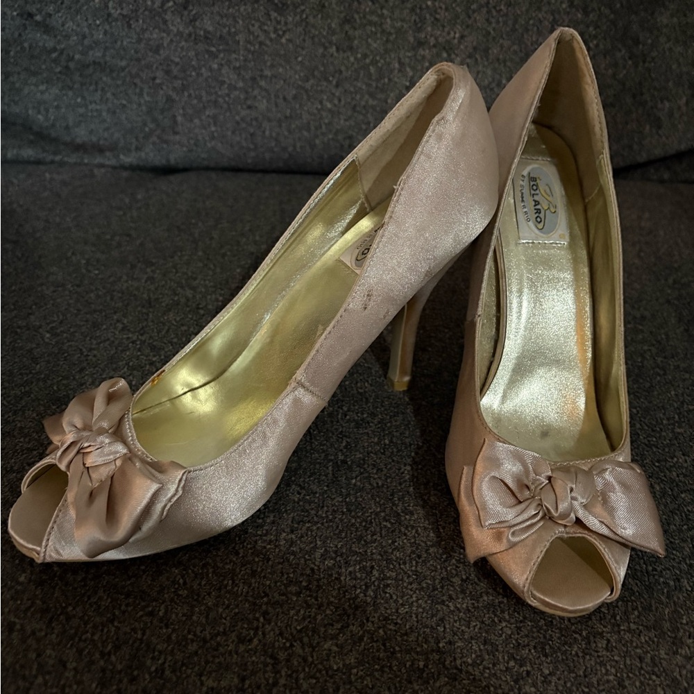 Satin Peep-Toe Heels with Bow Detail